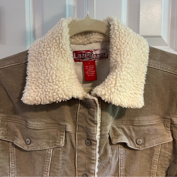 Vintage Y2K Lazer Jeans Corduroy Sherpa Jacket | Size L - Picture 3 of 9